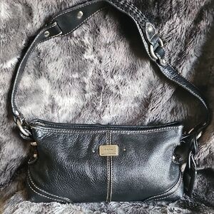 The Sak Black Leather Shoulder Bag with Silver Accents